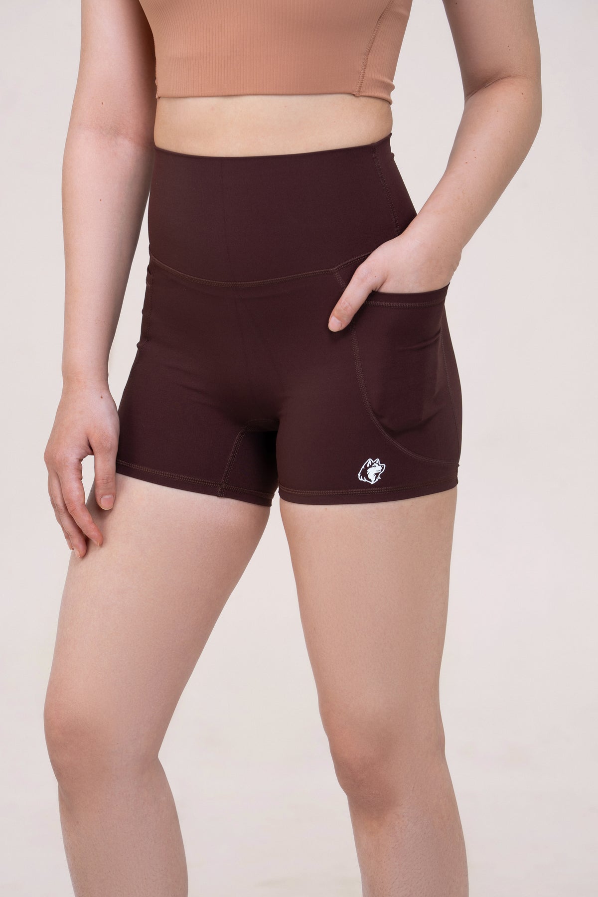 Red Husky Compression Shorts — Dark Brown — detail — studio