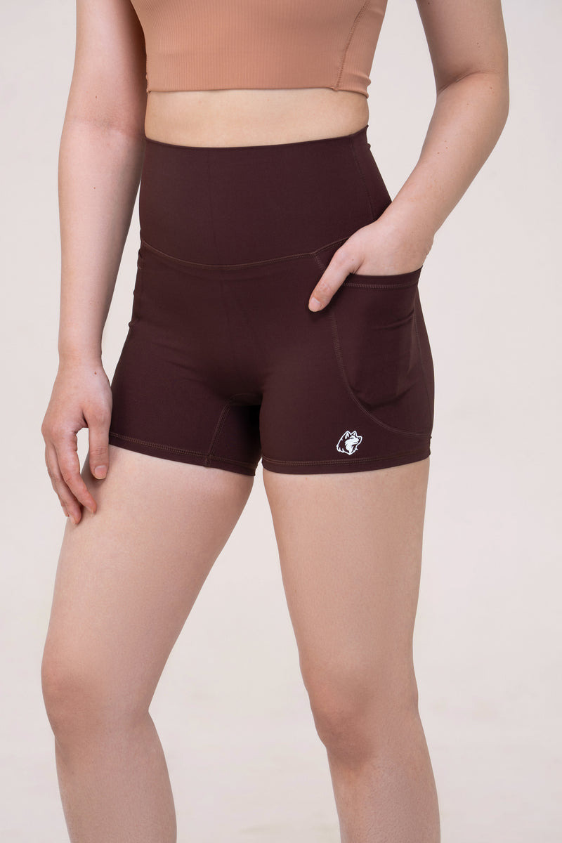 Red Husky Compression Shorts — Dark Brown — detail — studio