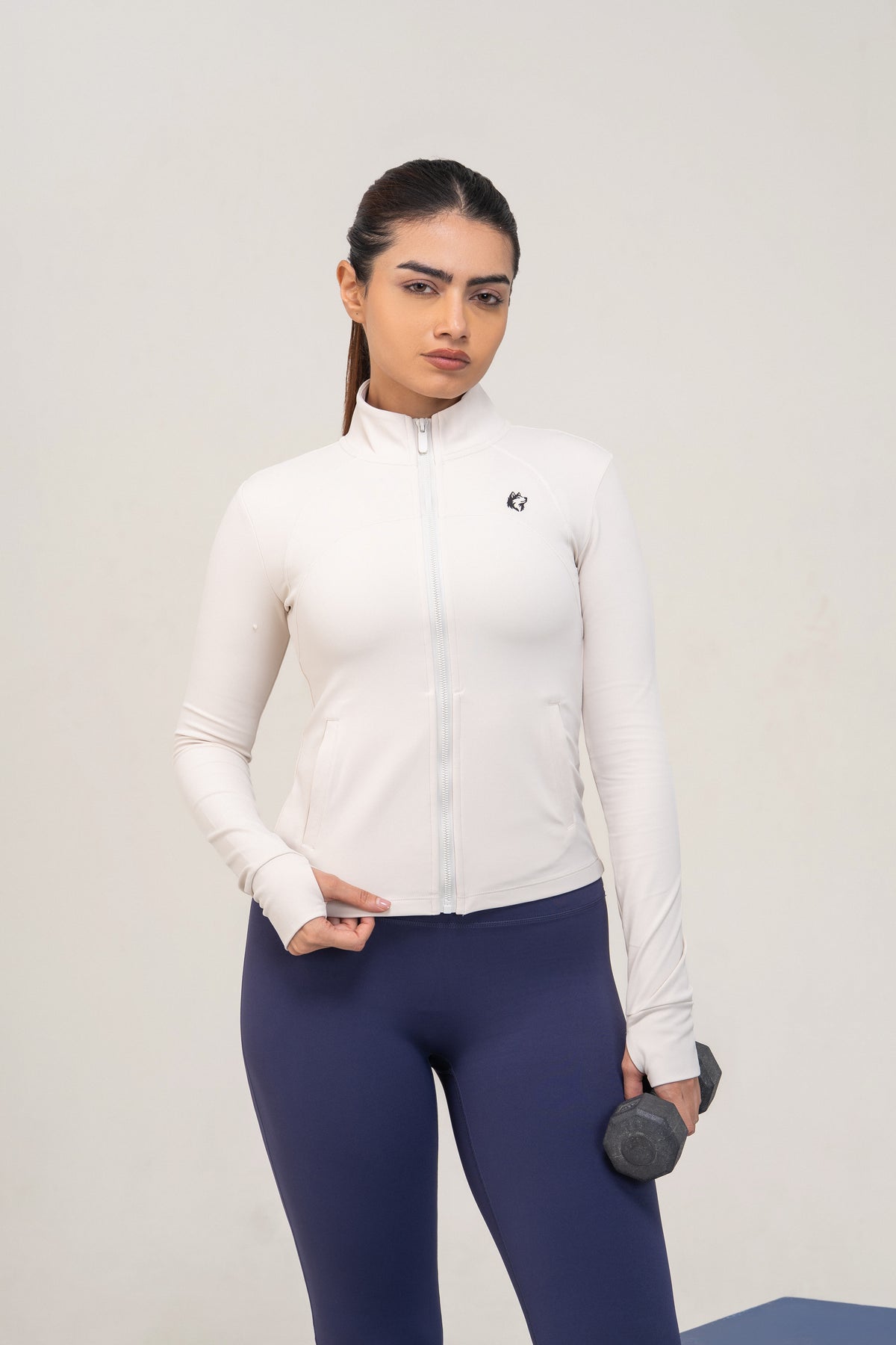 Red Husky Mock-Neck Zip Jacket — Albumin — front — studio