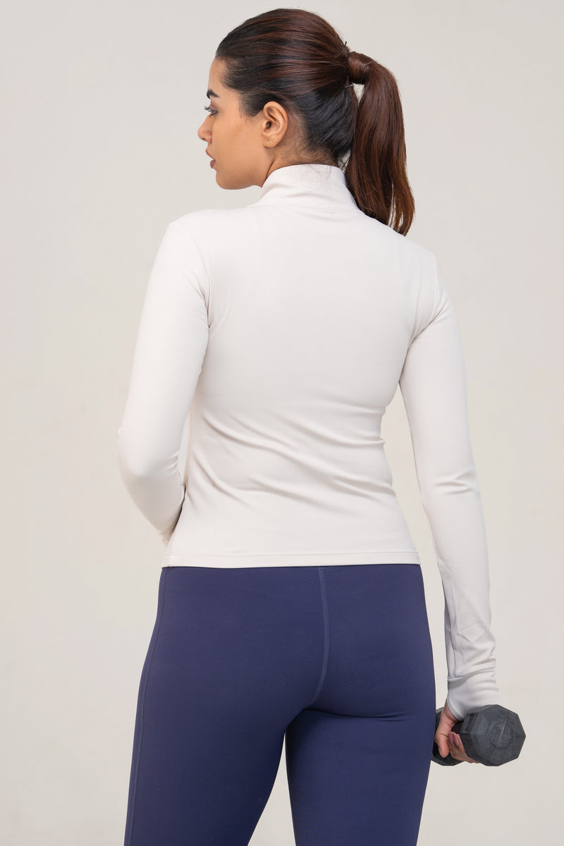 Red Husky Mock-Neck Zip Jacket — Albumin — back — studio