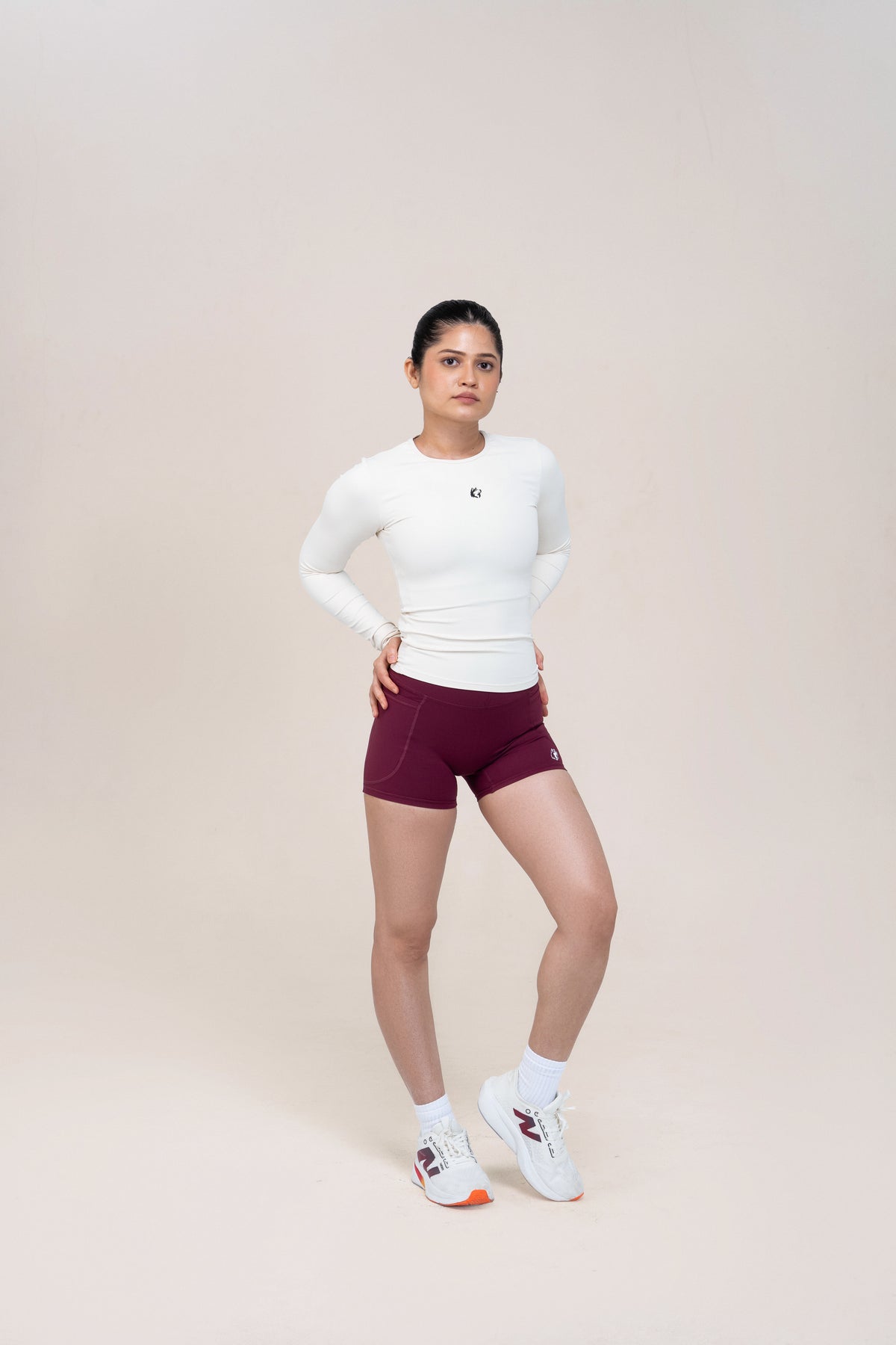 Red Husky Compression Shorts — Burgundy — lifestyle — studio
