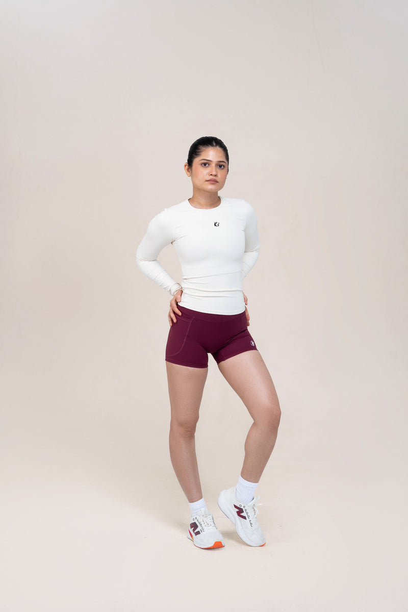Red Husky Compression Shorts — Burgundy — lifestyle — studio