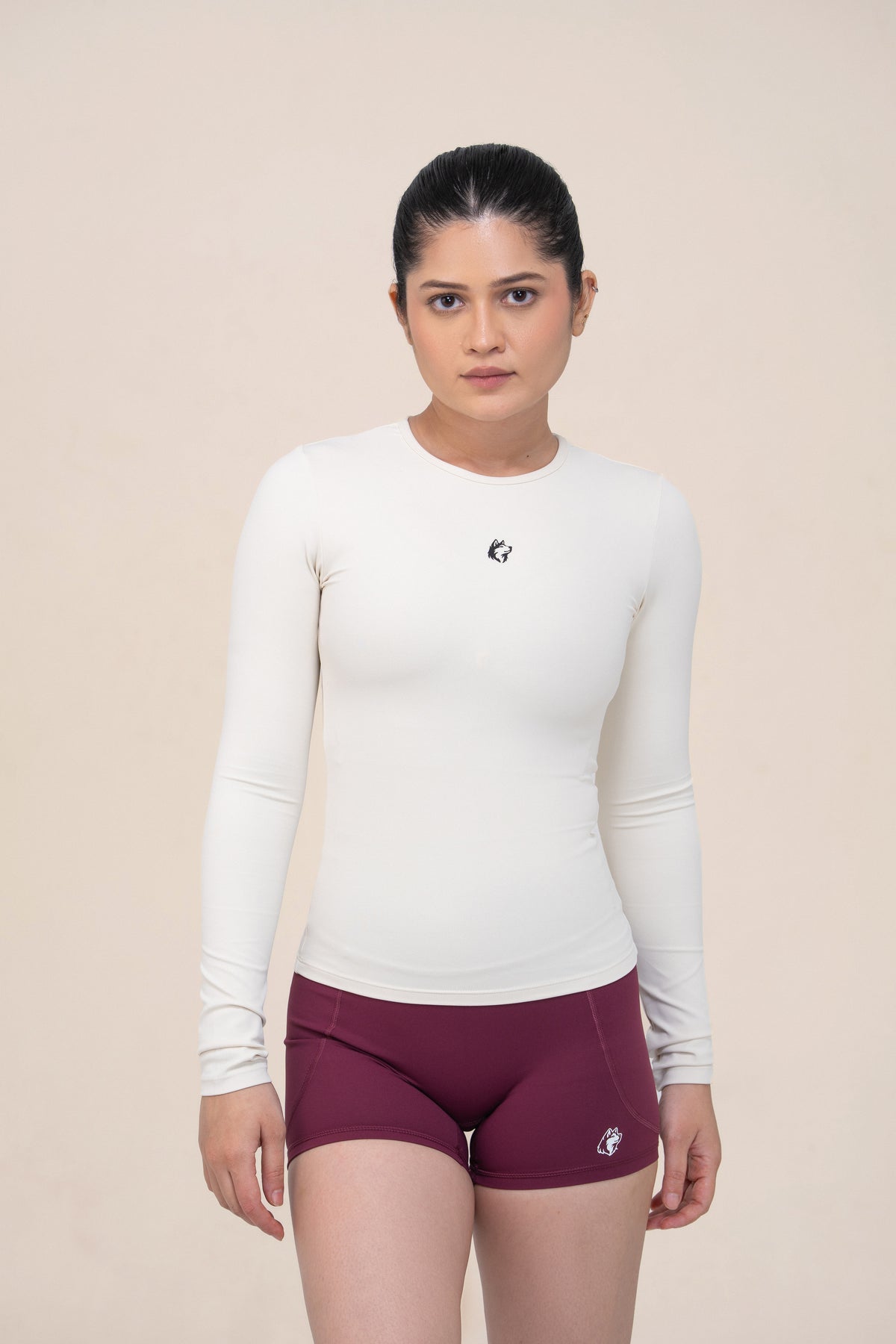 Red Husky Long Sleeve Training Top — Ivory White — front — studio