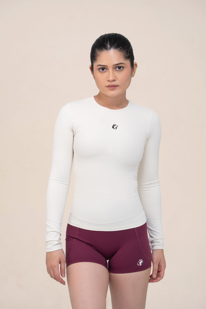 Red Husky Long Sleeve Training Top — Ivory White — front — studio