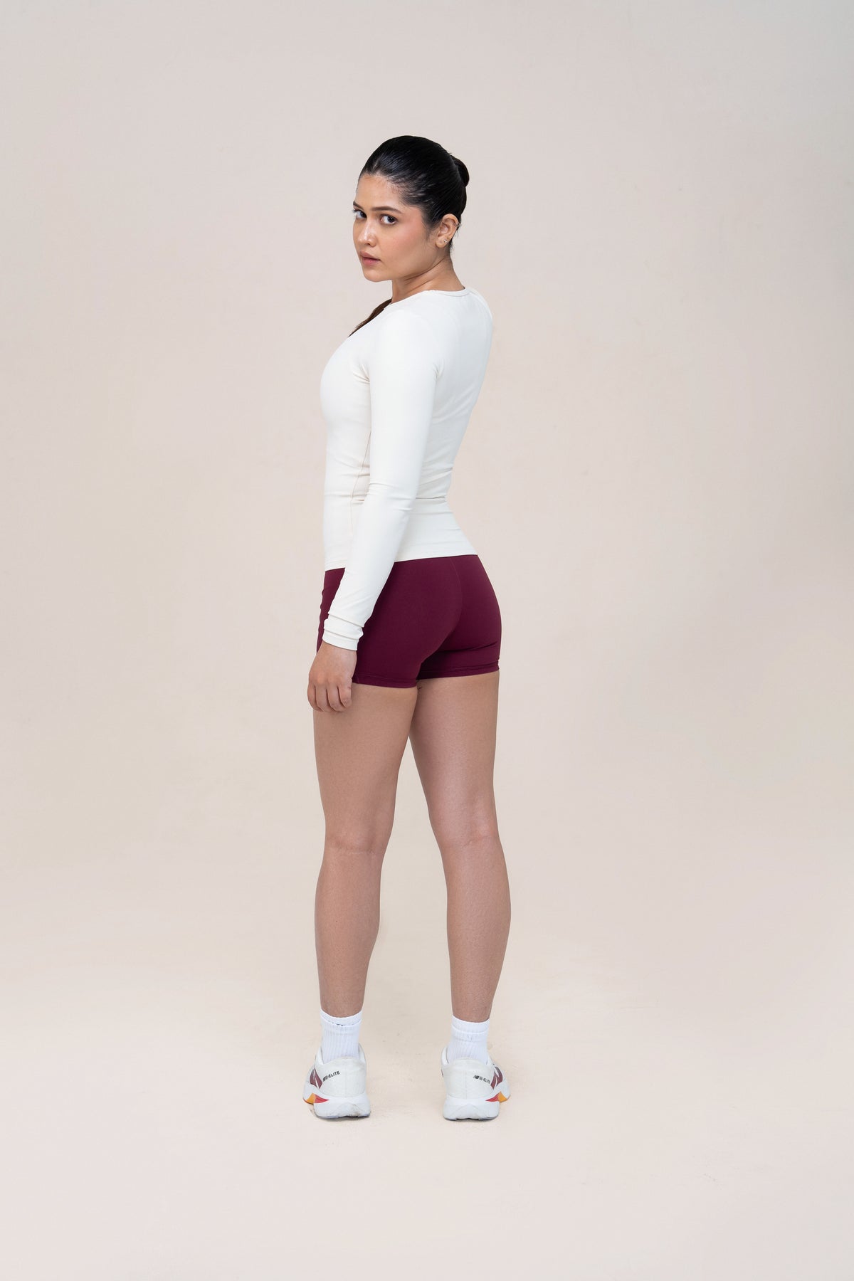 Red Husky Compression Shorts — Burgundy — back — studio