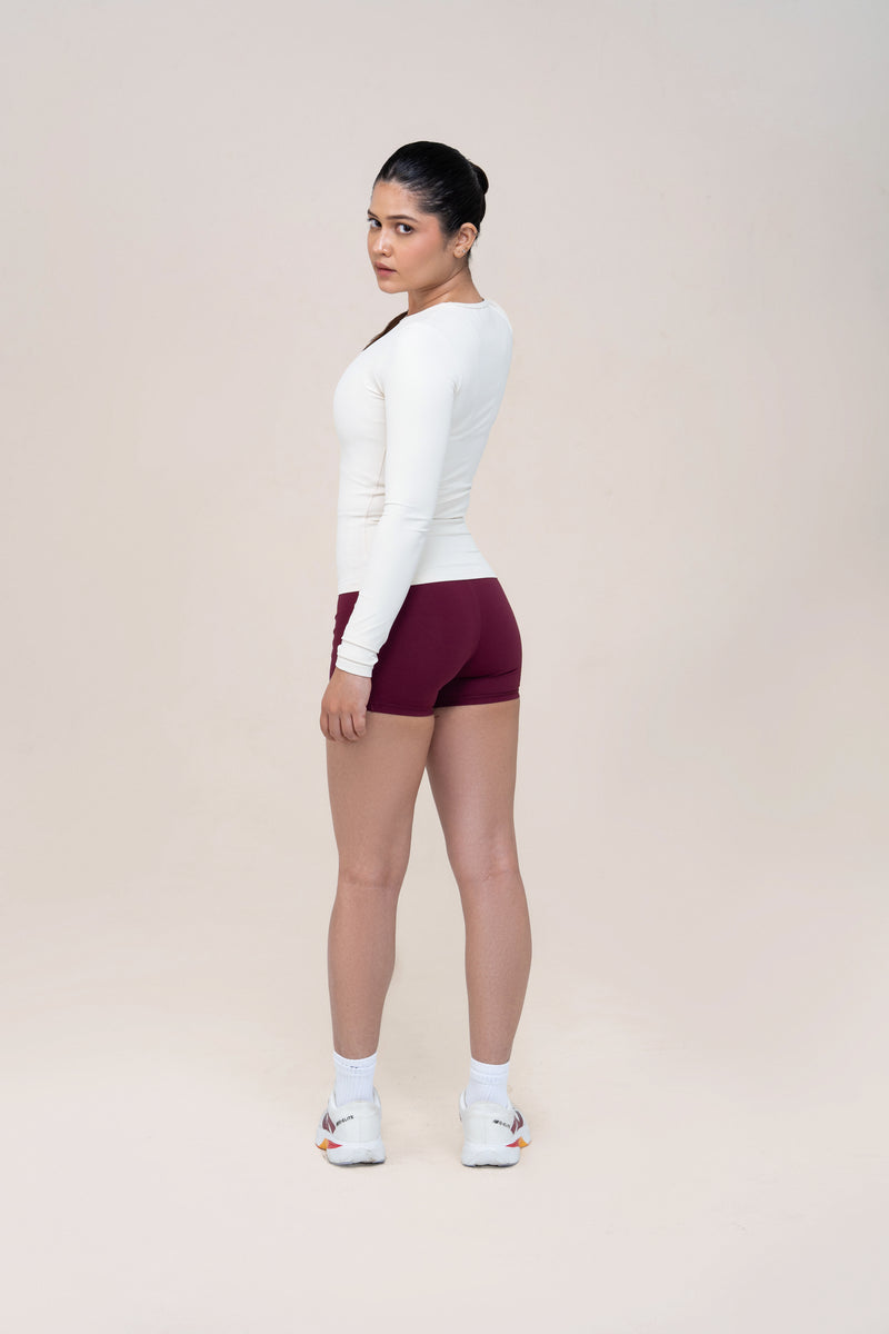 Red Husky Compression Shorts — Burgundy — back — studio