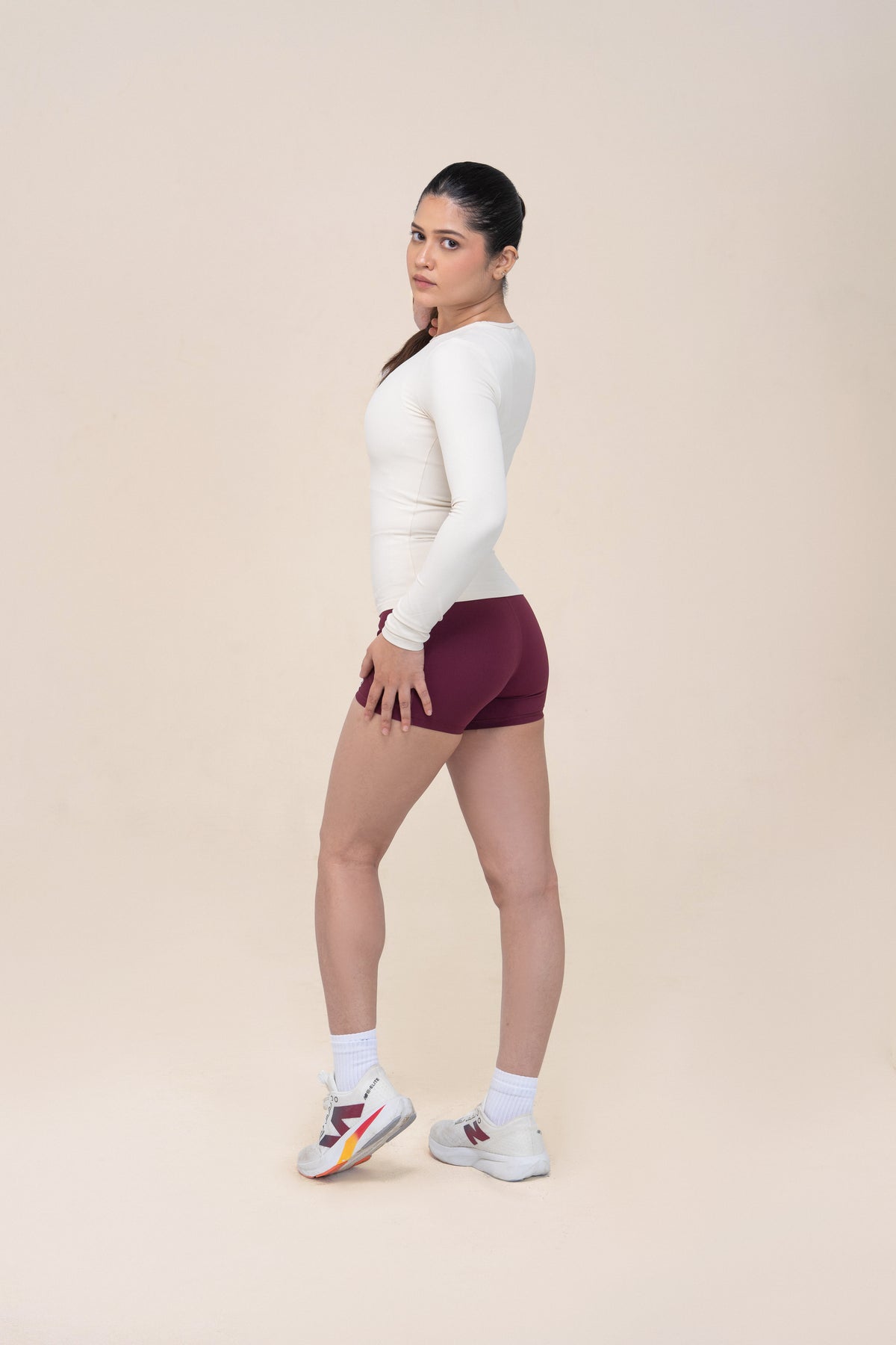 Red Husky Long Sleeve Training Top — Ivory White — side — studio