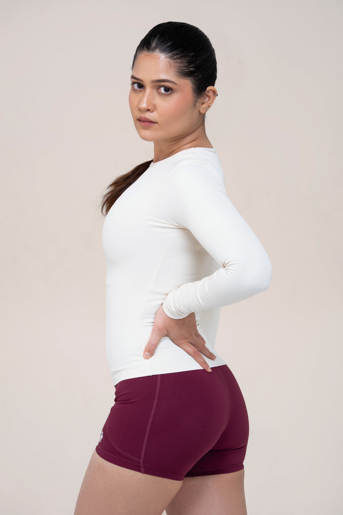 Red Husky Compression Shorts — Burgundy — side — studio