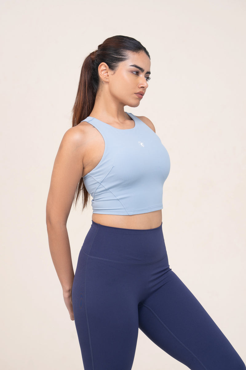 Red Husky High Neck Sculpt Tank — Light Blue-Gray — side — studio