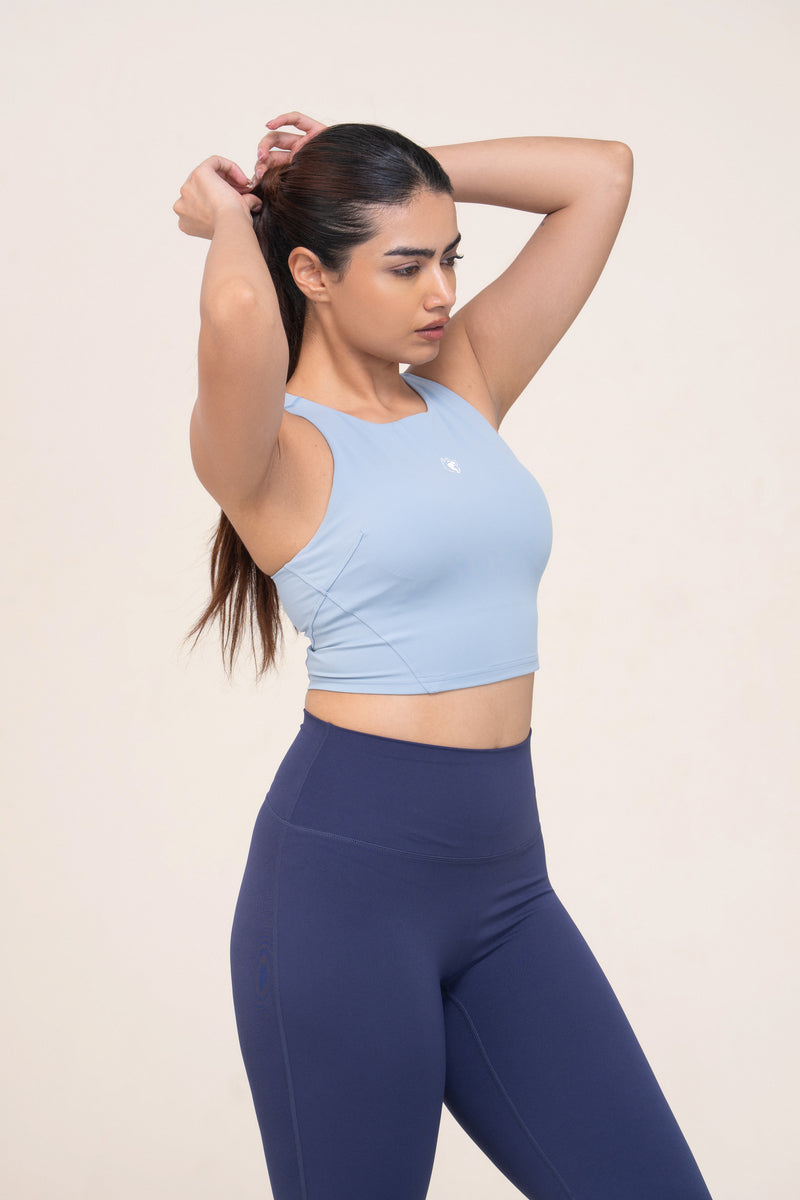 Red Husky High Neck Sculpt Tank — Light Blue-Gray — lifestyle — studio