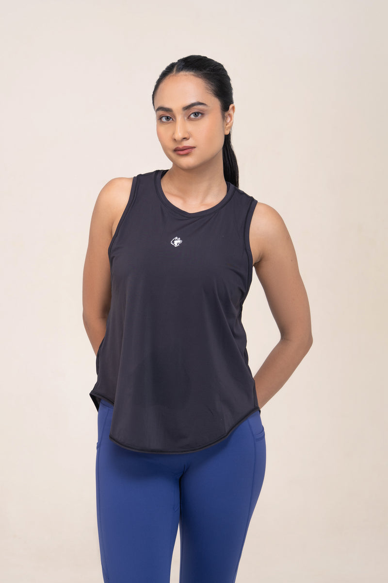Red Husky Loose Training Tank — Black — front — studio
