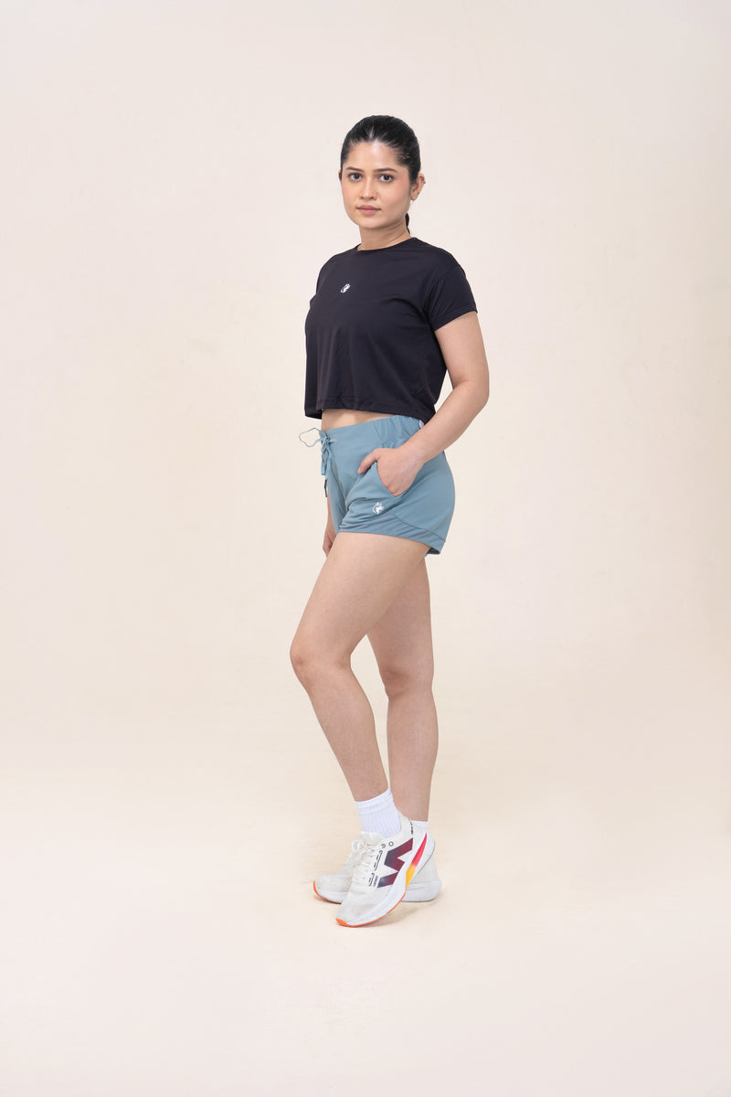Red Husky Cropped Training Tee — Black — front — studio