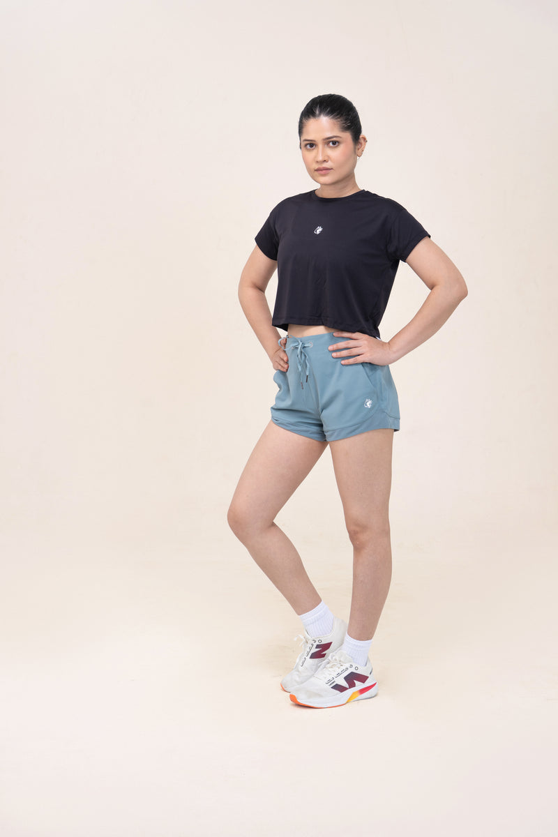 Red Husky Cropped Training Tee — Black — side — studio