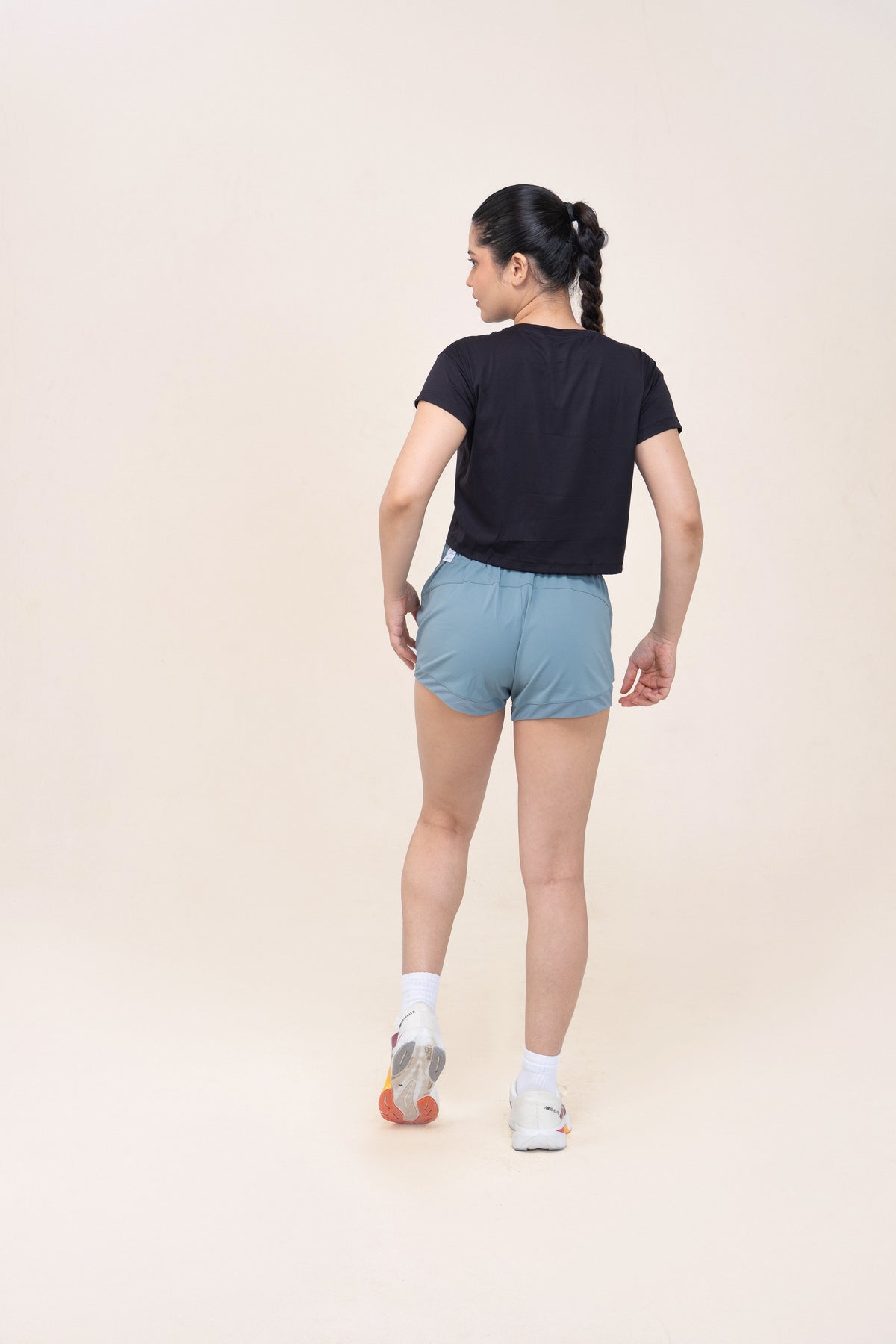 Red Husky Cropped Training Tee — Black — back — studio