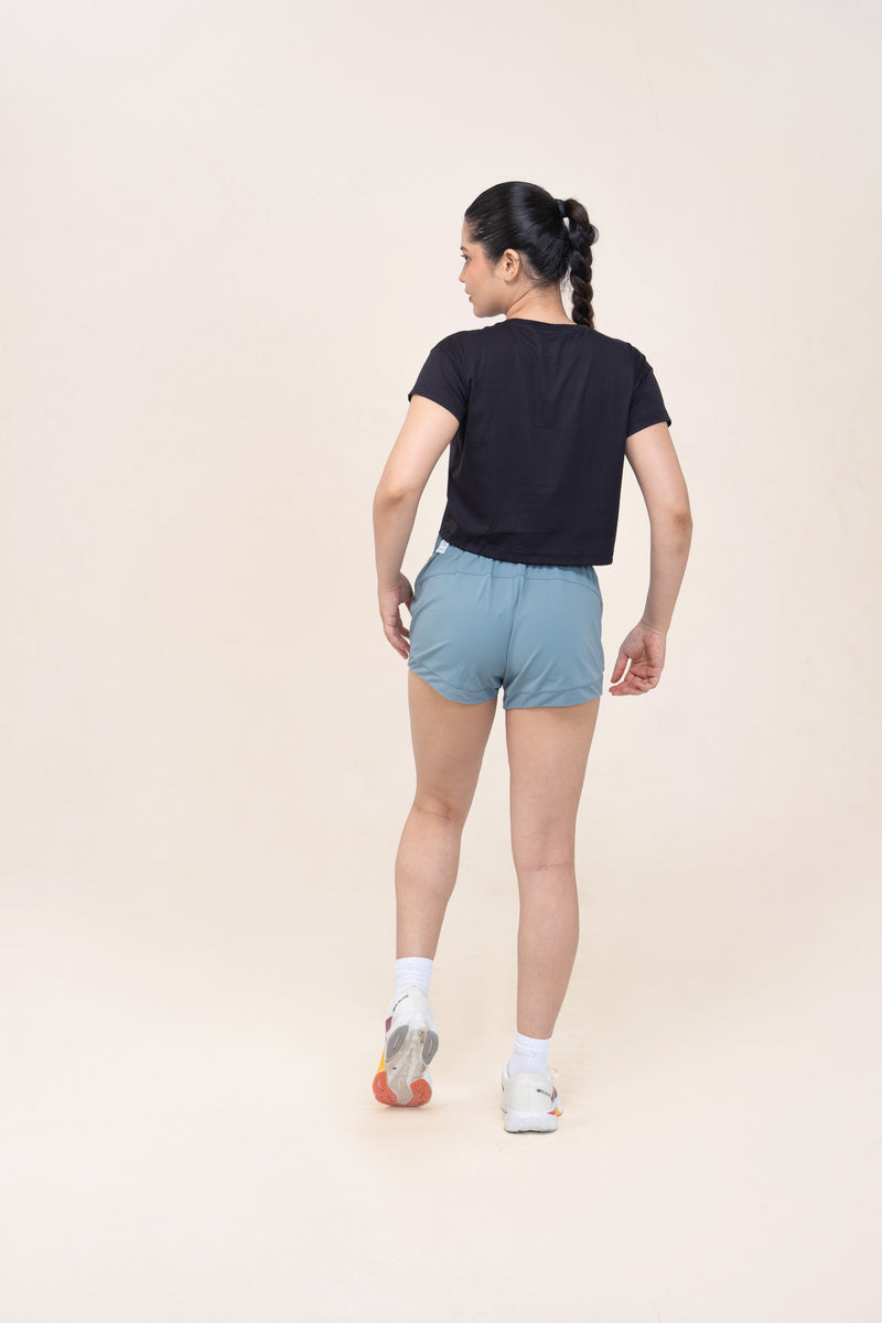 Red Husky Cropped Training Tee — Black — back — studio