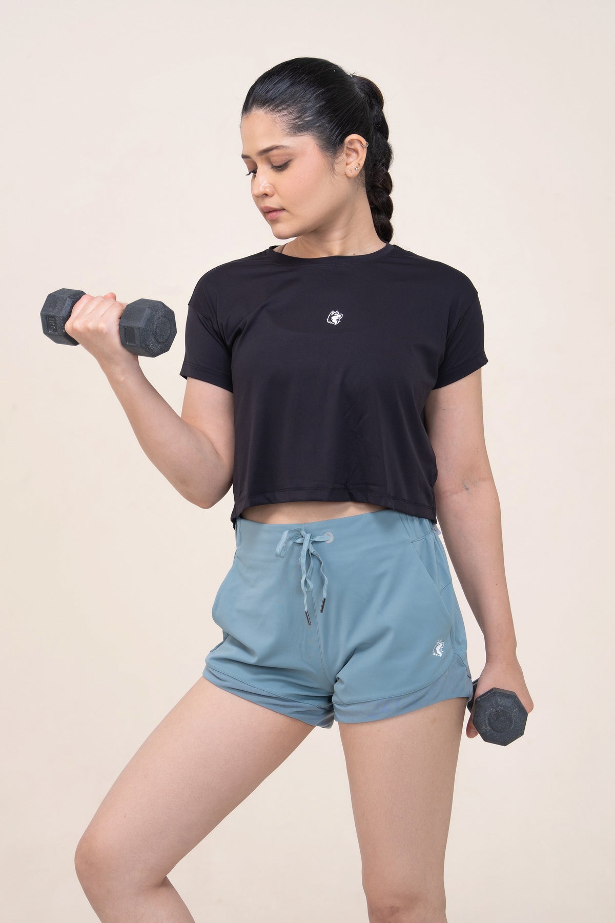 Red Husky Cropped Training Tee — Black — lifestyle — studio