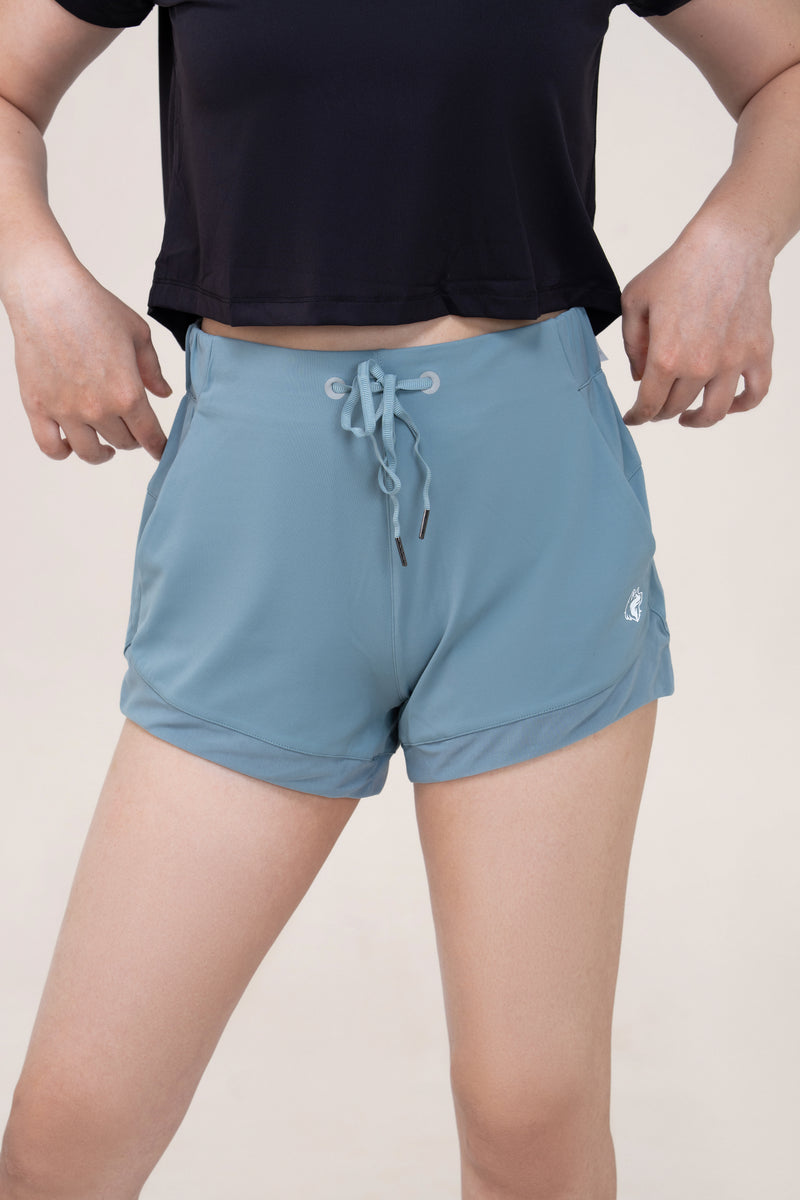 Red Husky Training Shorts — Coastal Blue — detail — studio