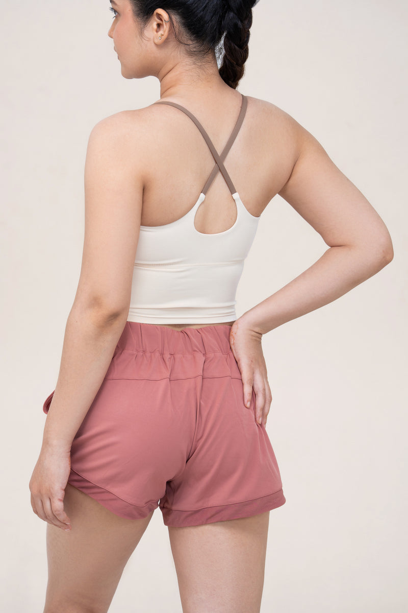 Red Husky Training Shorts — Dusty Rose — side — studio