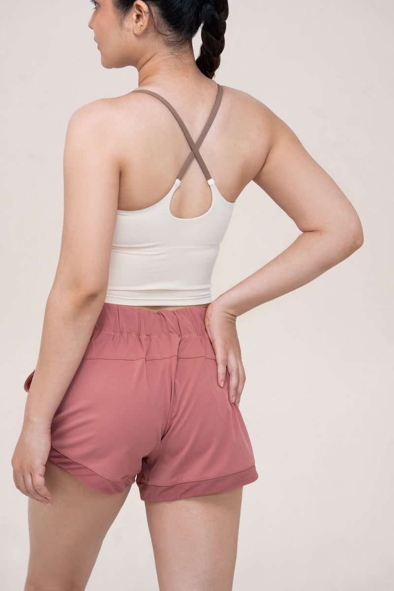 Red Husky Training Shorts — Dusty Rose — back — studio