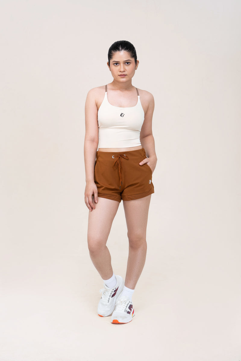 Red Husky Training Shorts — Amber Brown — front — studio
