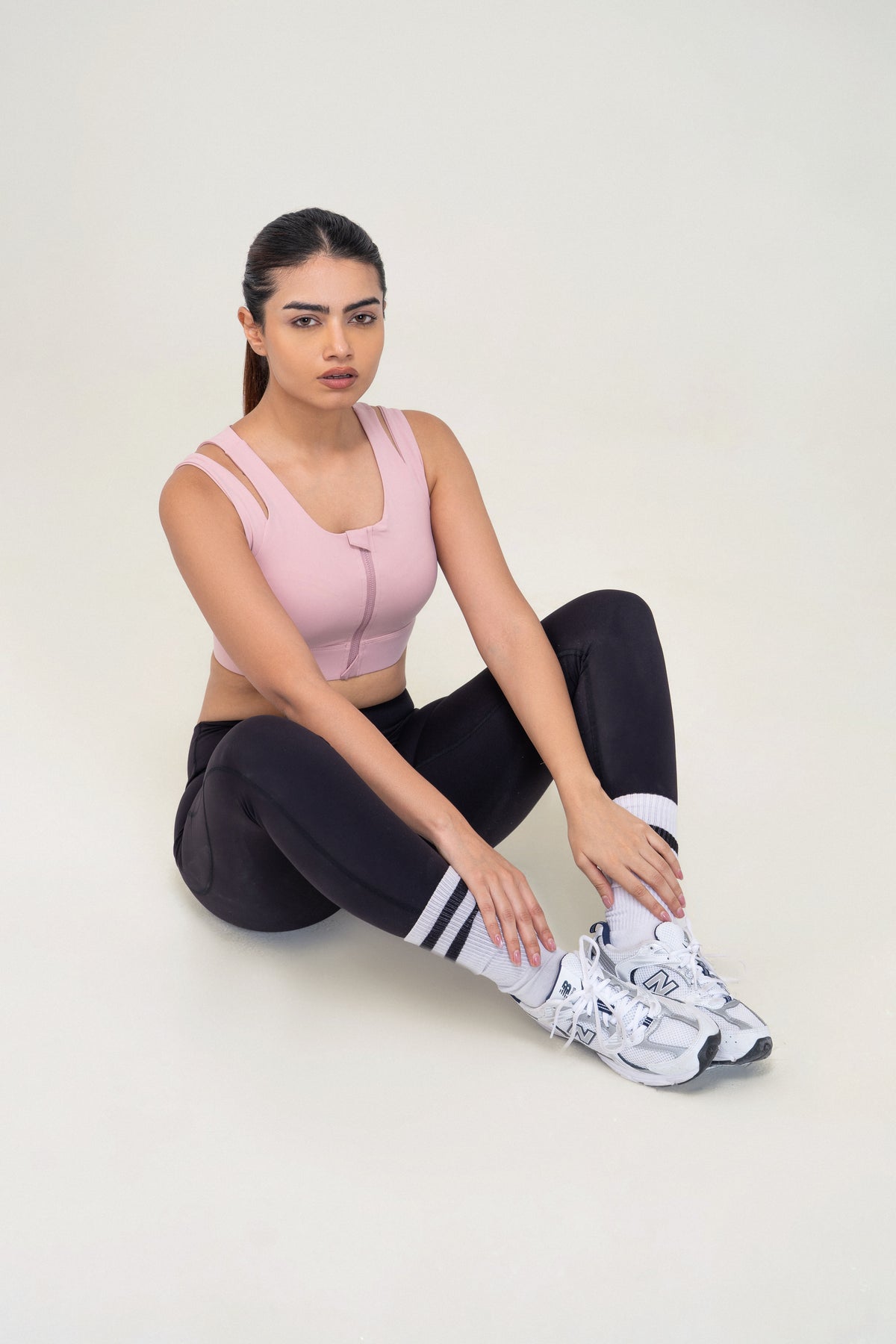 Red Husky Zip Sculpt Sports Bra — Pink — side — studio
