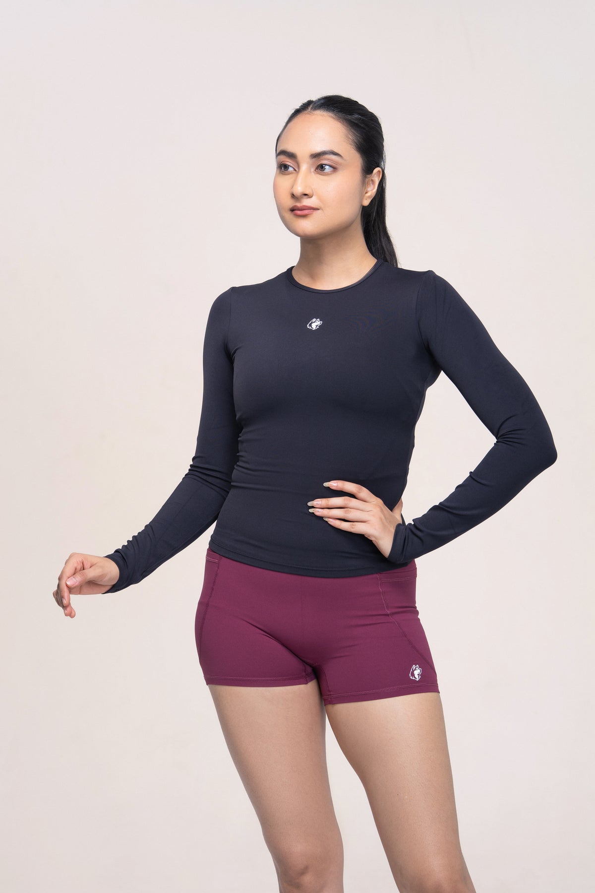 Red Husky Long Sleeve Training Top — Black — side — studio