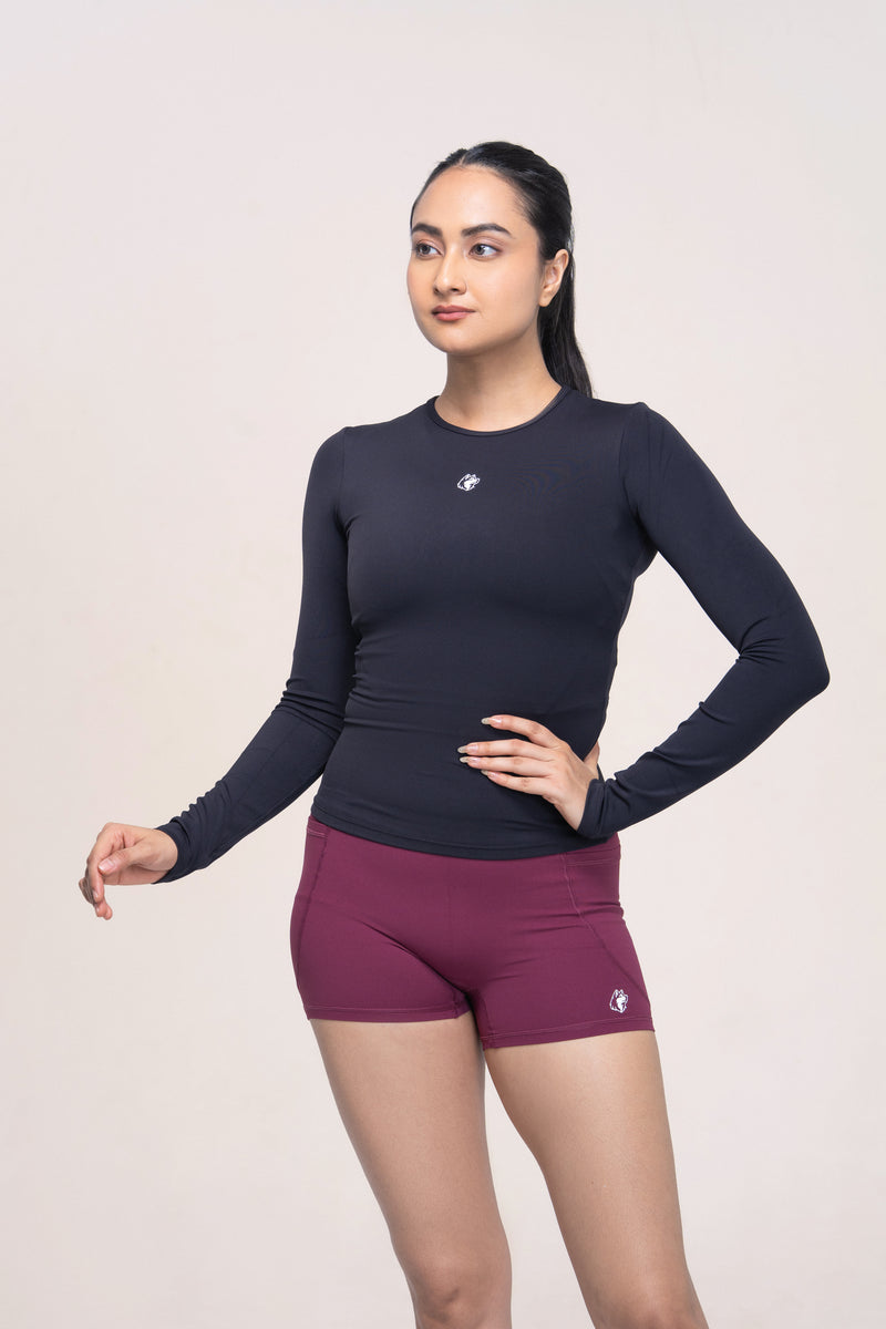 Red Husky Long Sleeve Training Top — Black — side — studio
