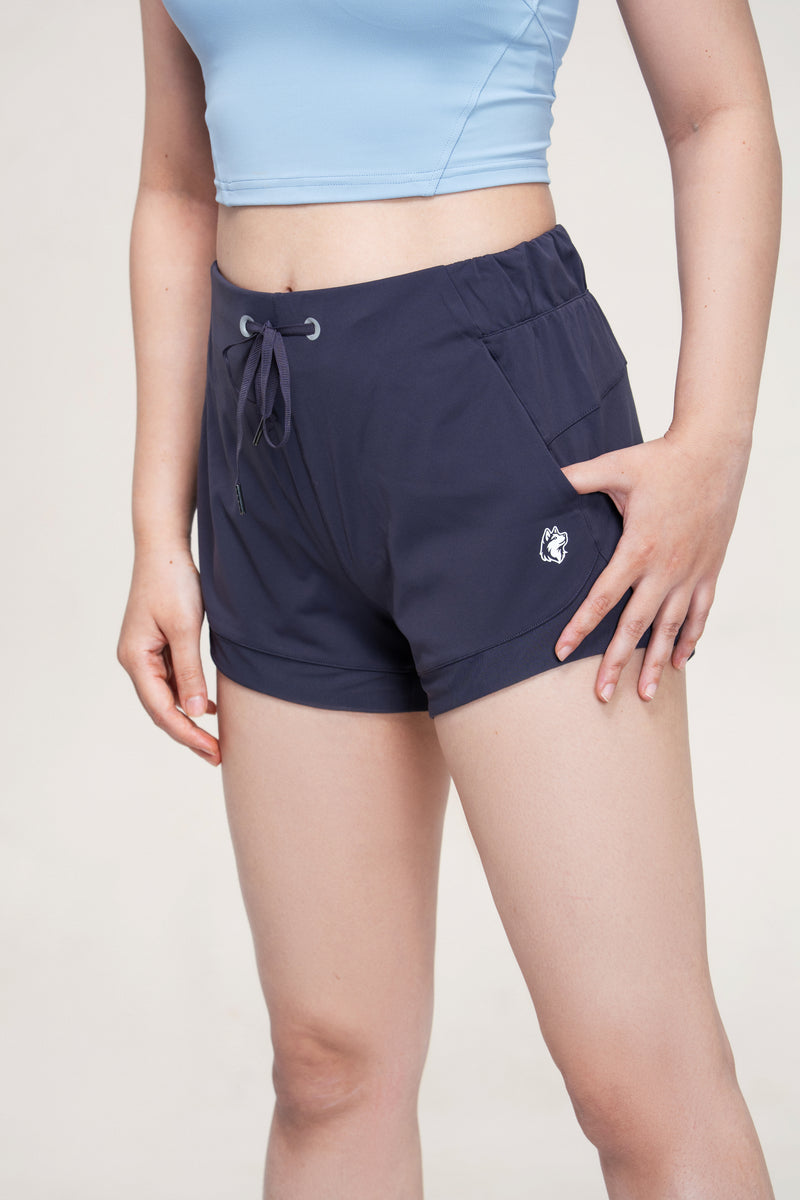 Red Husky Training Shorts — Midnight — detail — studio