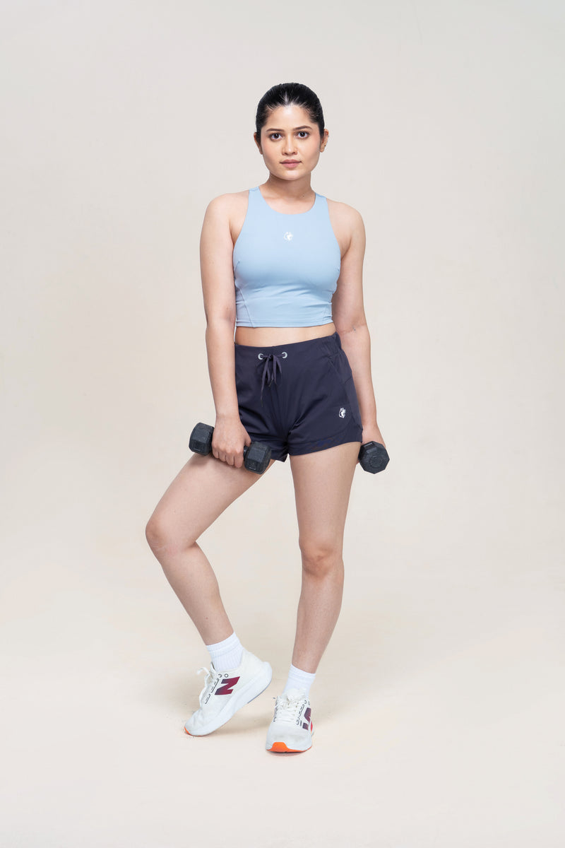 Red Husky Training Shorts — Midnight — side — studio