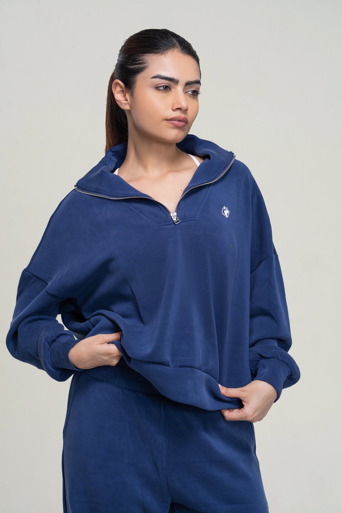 Relaxed Modal Lounge Set — Navy Blue — detail — studio