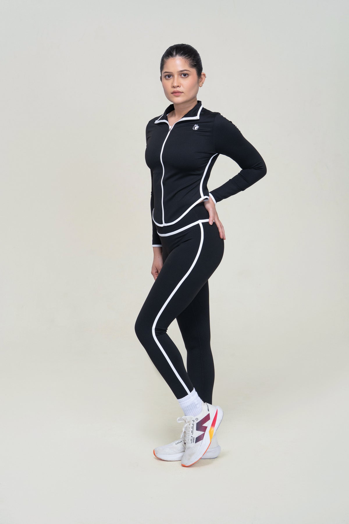 Performance Zip Jacket Set — Black — side — studio
