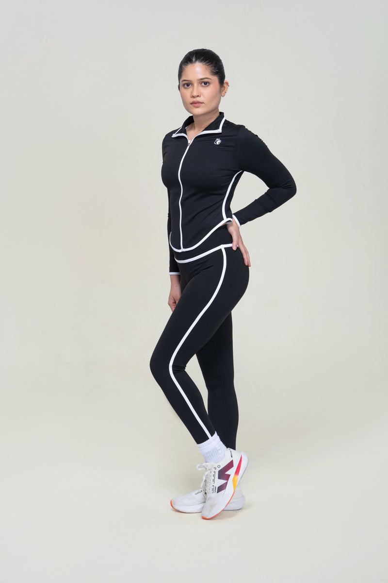 Performance Zip Jacket Set — Black — side — studio