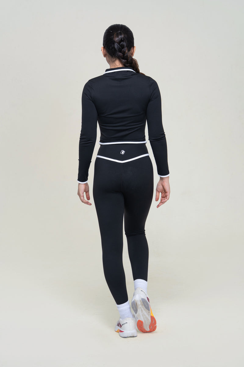 Performance Zip Jacket Set — Black — back — studio