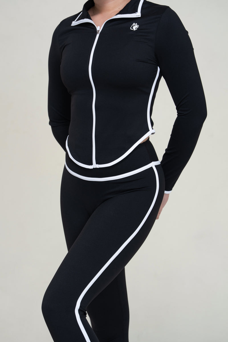 Performance Zip Jacket Set — Black — detail — studio
