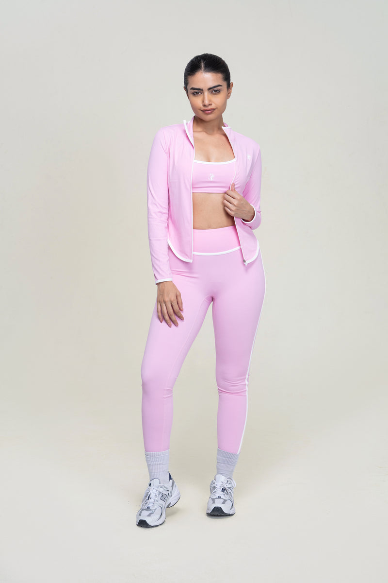 Performance Zip Jacket Set — Pink — front — studio