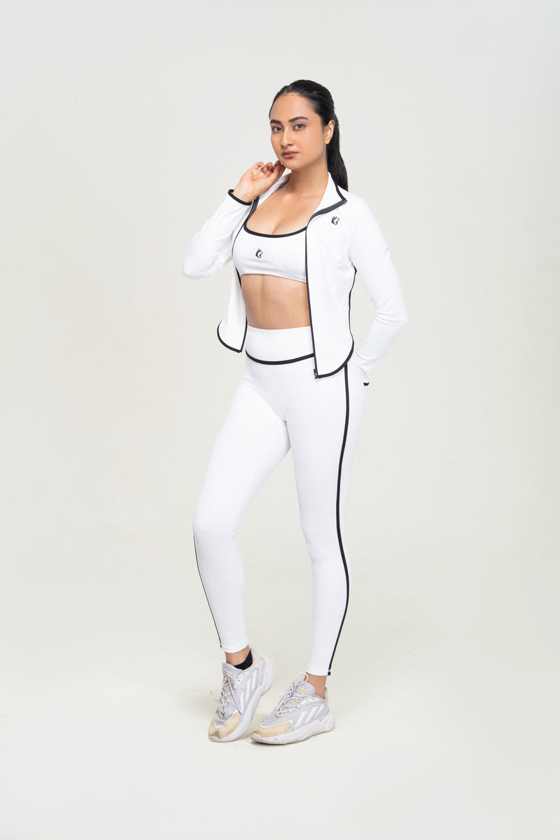 Performance Zip Jacket Set — White — side — studio