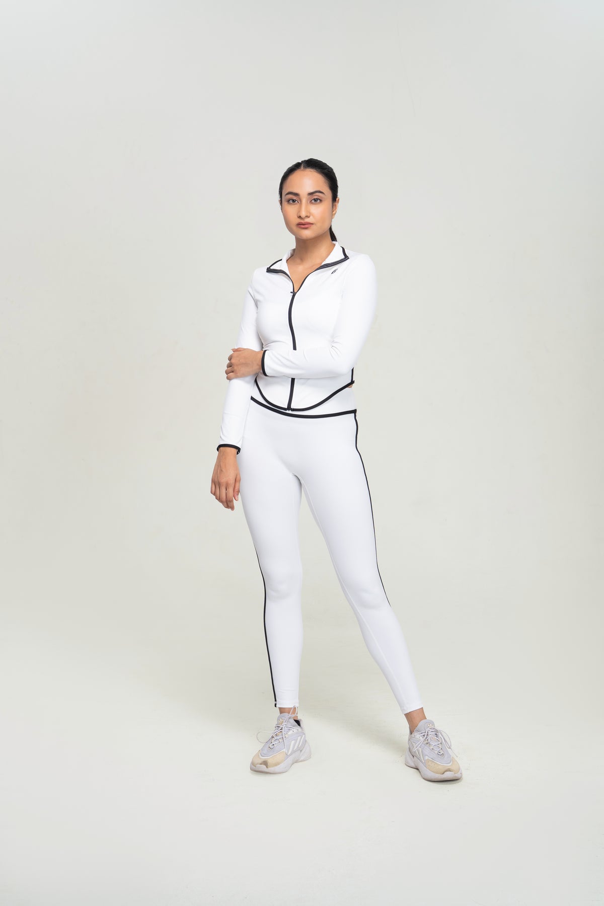 Performance Zip Jacket Set — White — back — studio