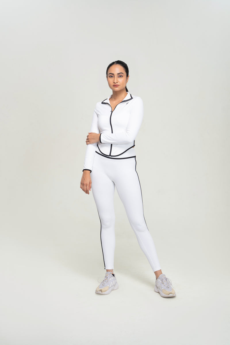 Performance Zip Jacket Set — White — back — studio