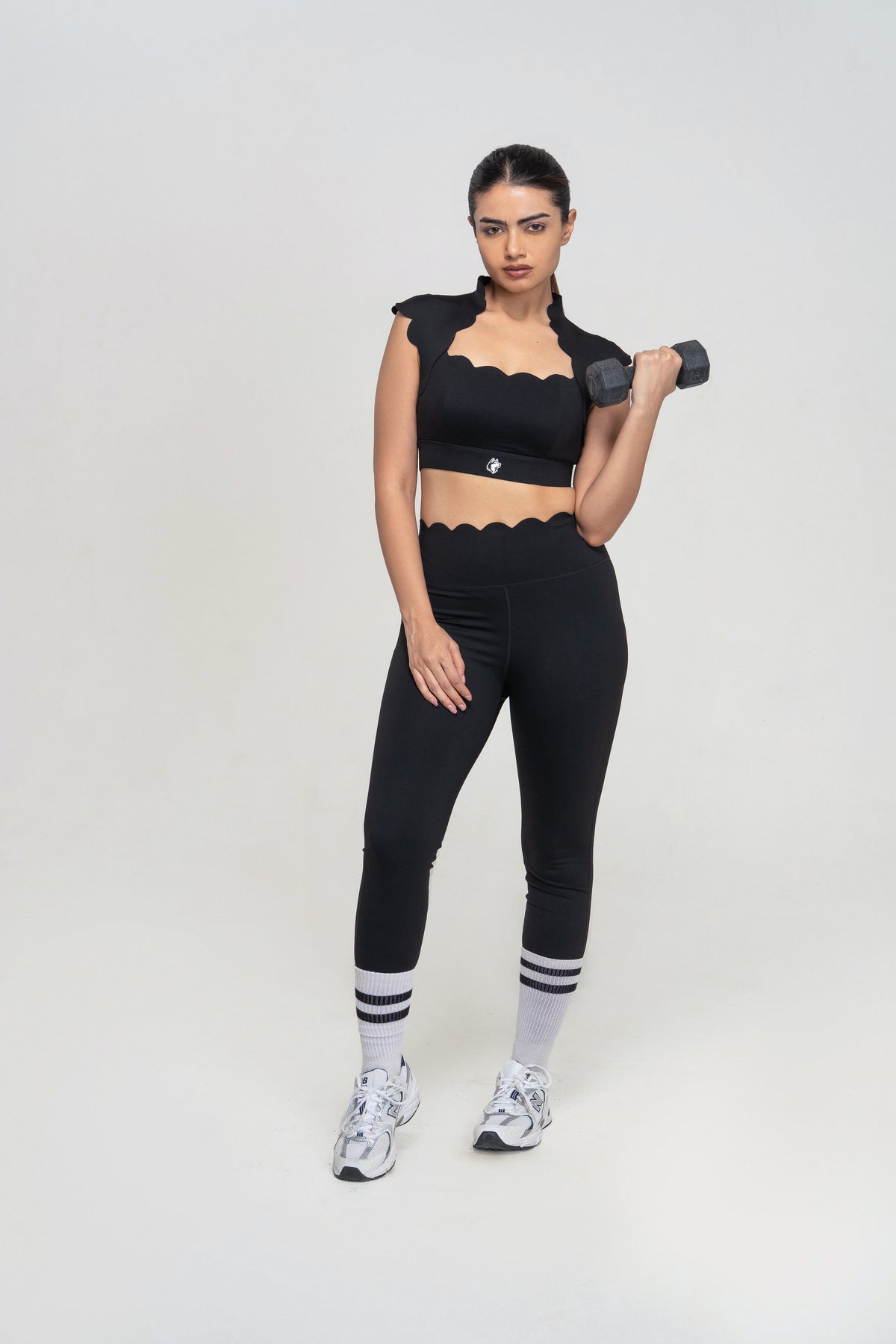 Red Husky Scalloped Yoga Set — Black — lifestyle — studio