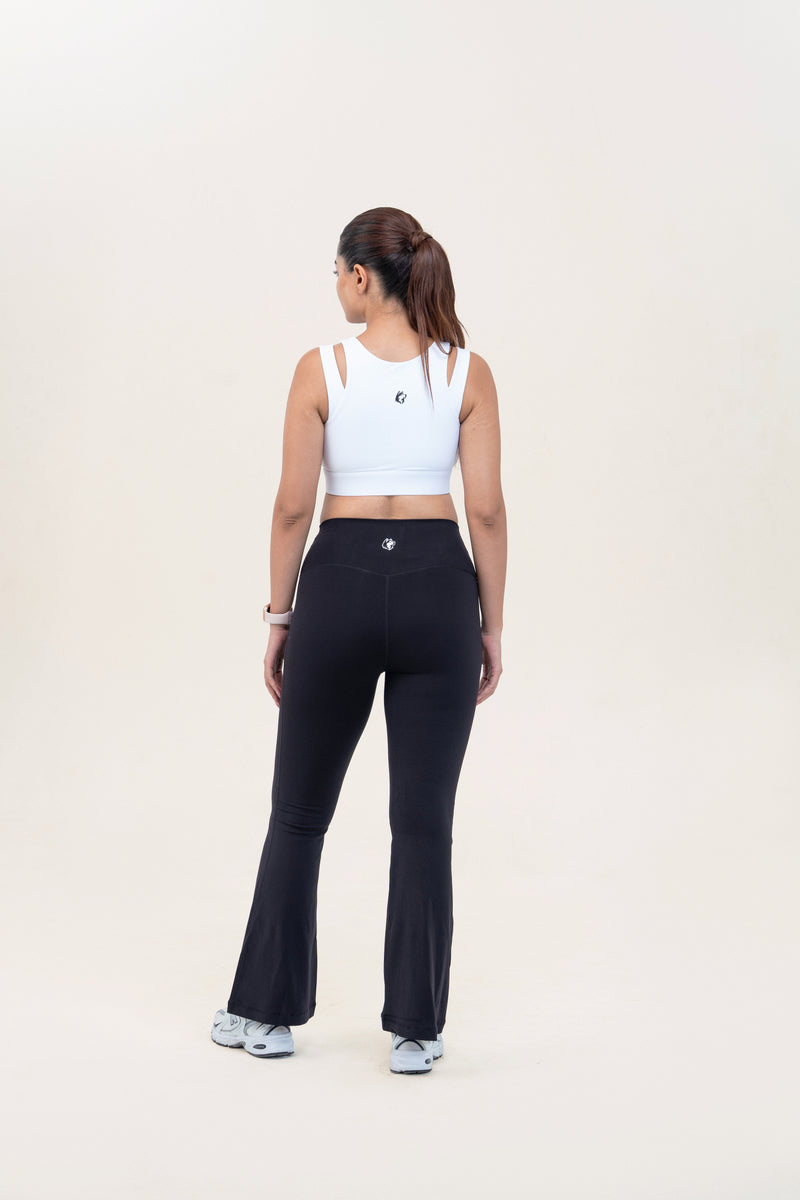 Flare Fit Sculpt Leggings — Black — back — studio