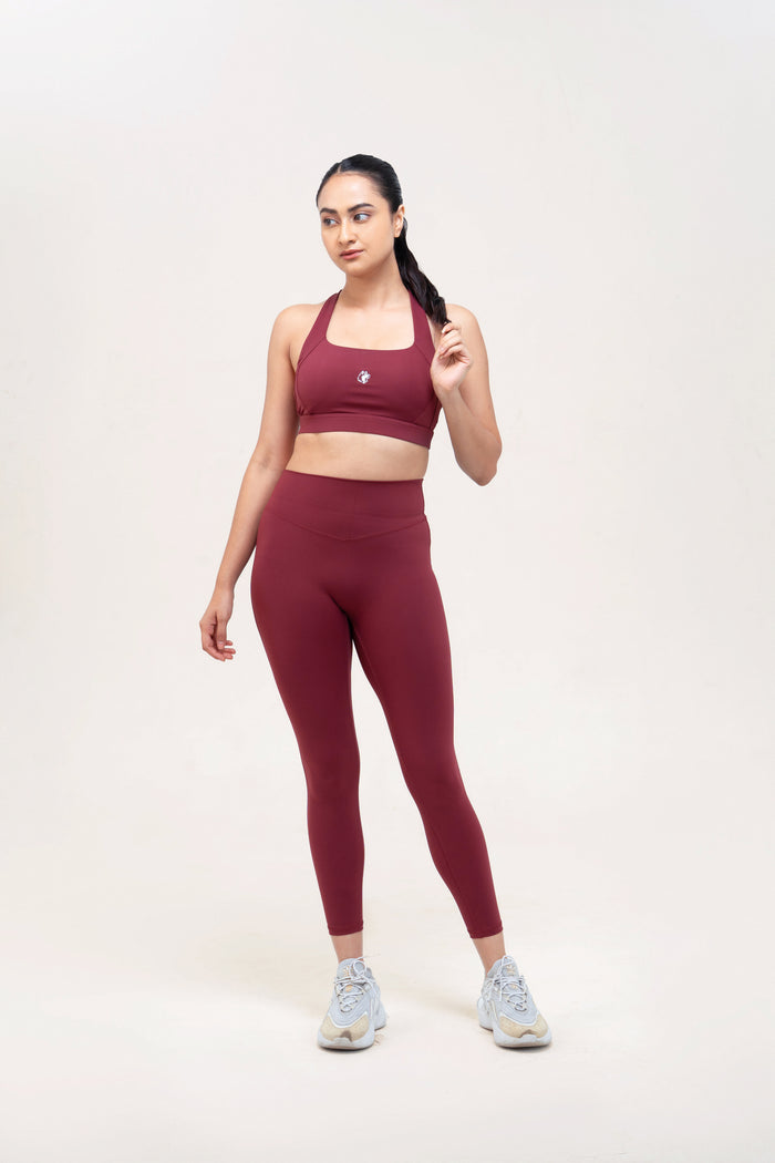 Red Husky Premium Sculpt Leggings — Bordeaux Red — front — studio