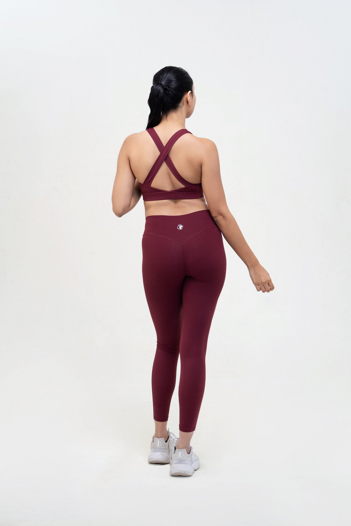 Red Husky Sculpt Sports Bra — Bordeaux Red — back — studio