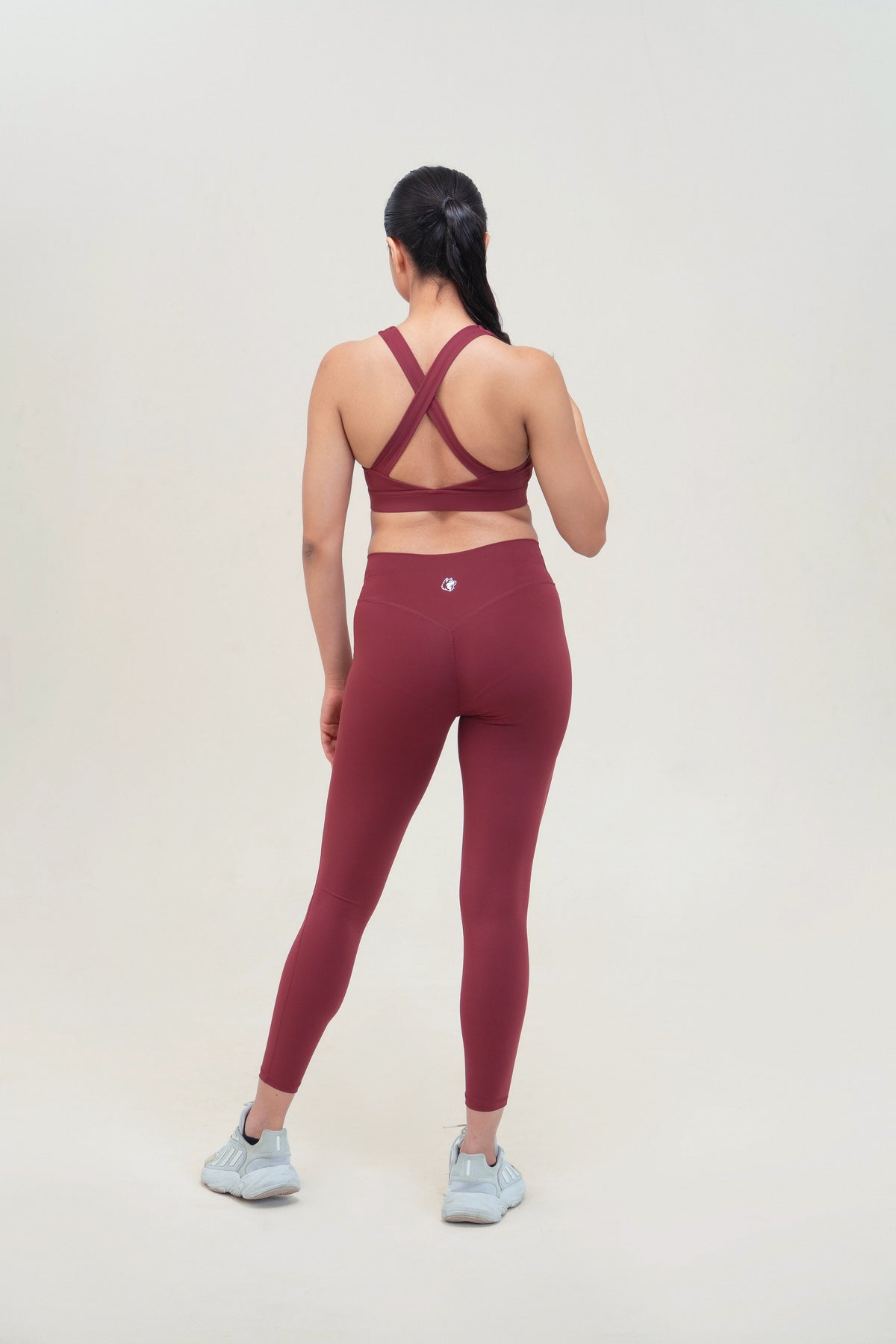 Red Husky Premium Sculpt Leggings — Bordeaux Red — back — studio