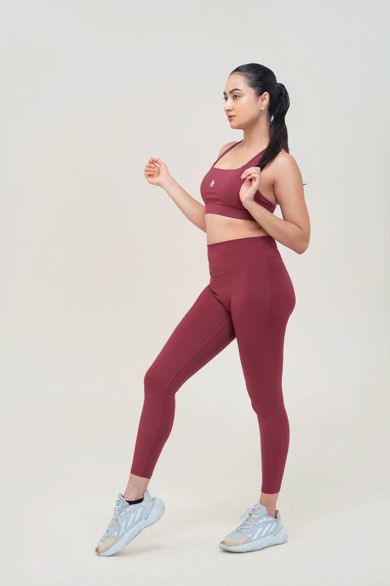 Red Husky Premium Sculpt Leggings — Bordeaux Red — side — studio