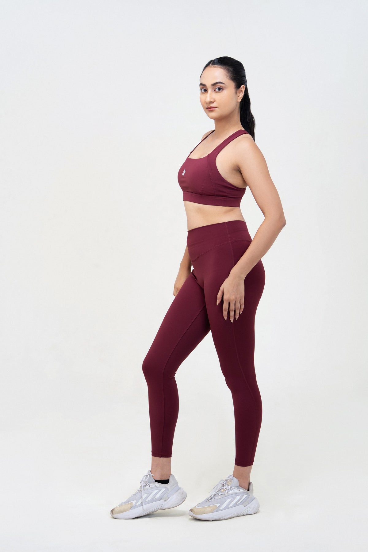 Red Husky Sculpt Sports Bra — Bordeaux Red — side — studio