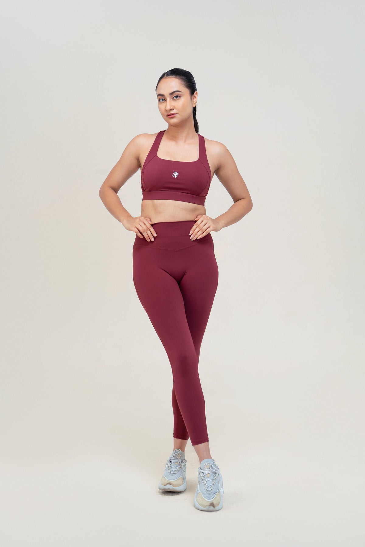 Red Husky Premium Sculpt Leggings — Bordeaux Red — lifestyle — studio