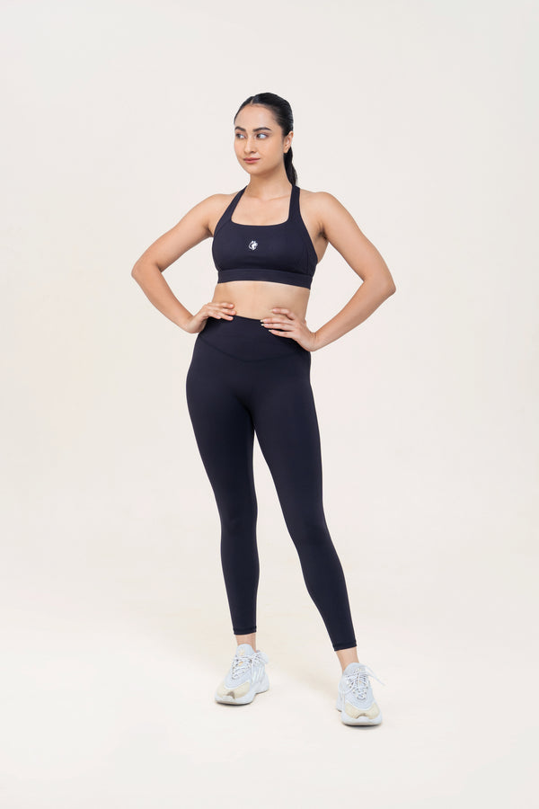 Red Husky Premium Sculpt Leggings — Black — front — studio