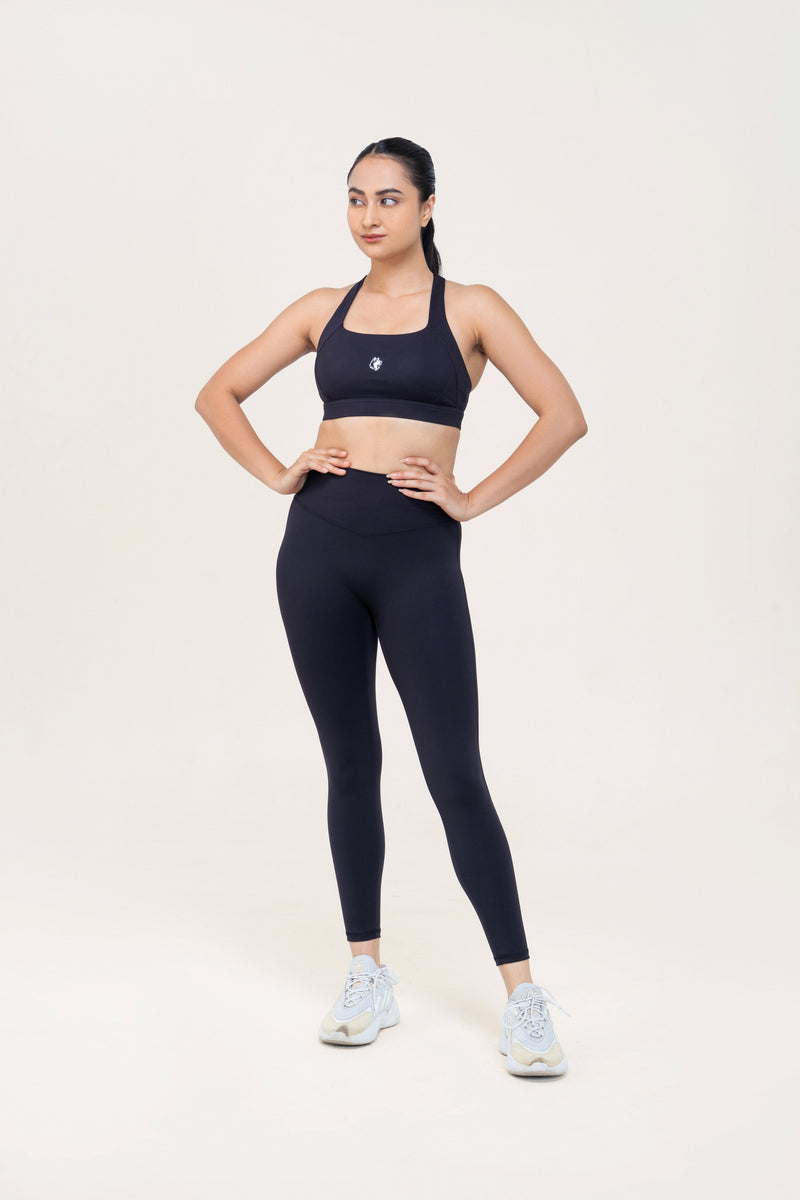 Red Husky Premium Sculpt Leggings — Black — front — studio