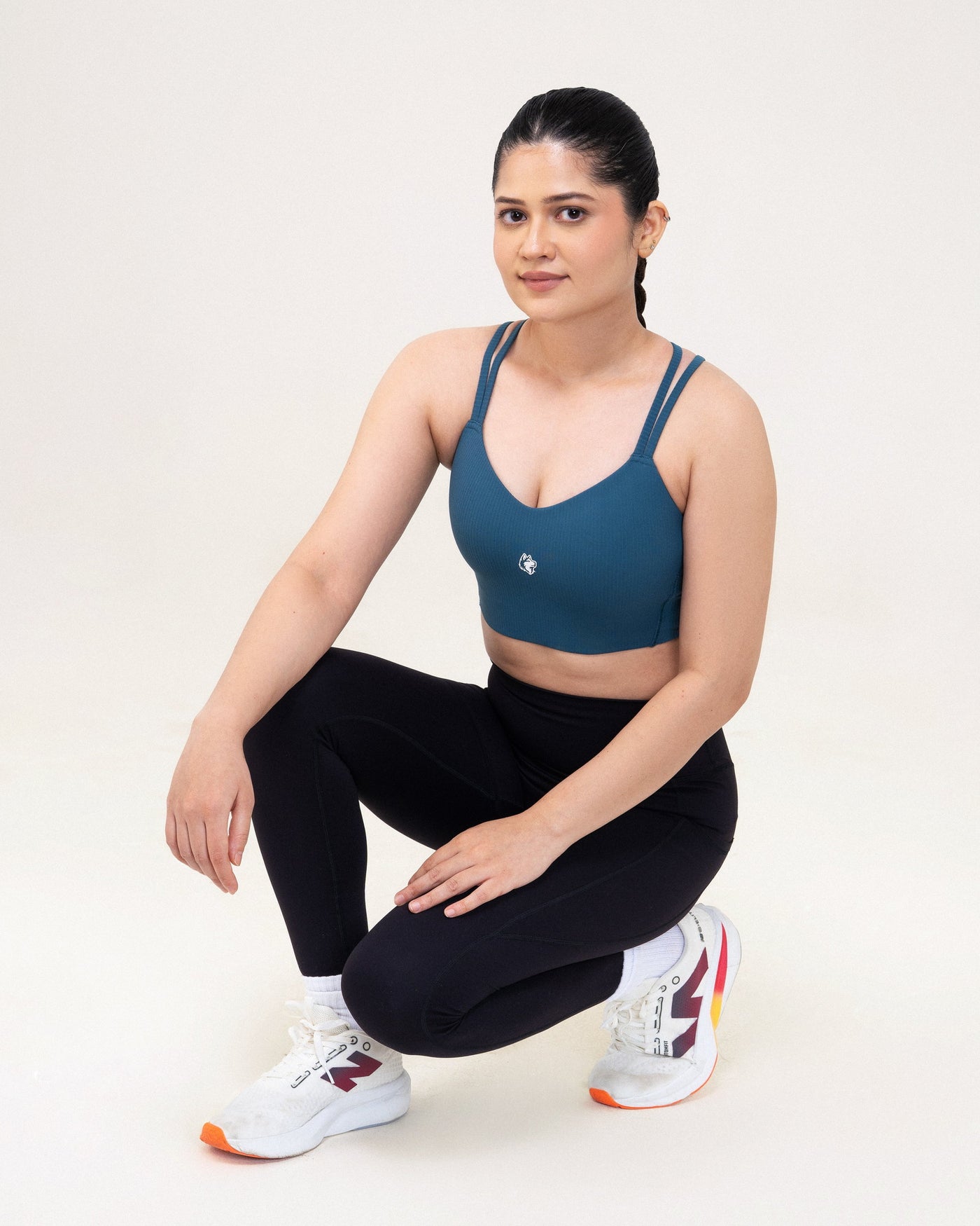 Red Husky Cross Strap Sculpt Sports Bra in Slate Blue
