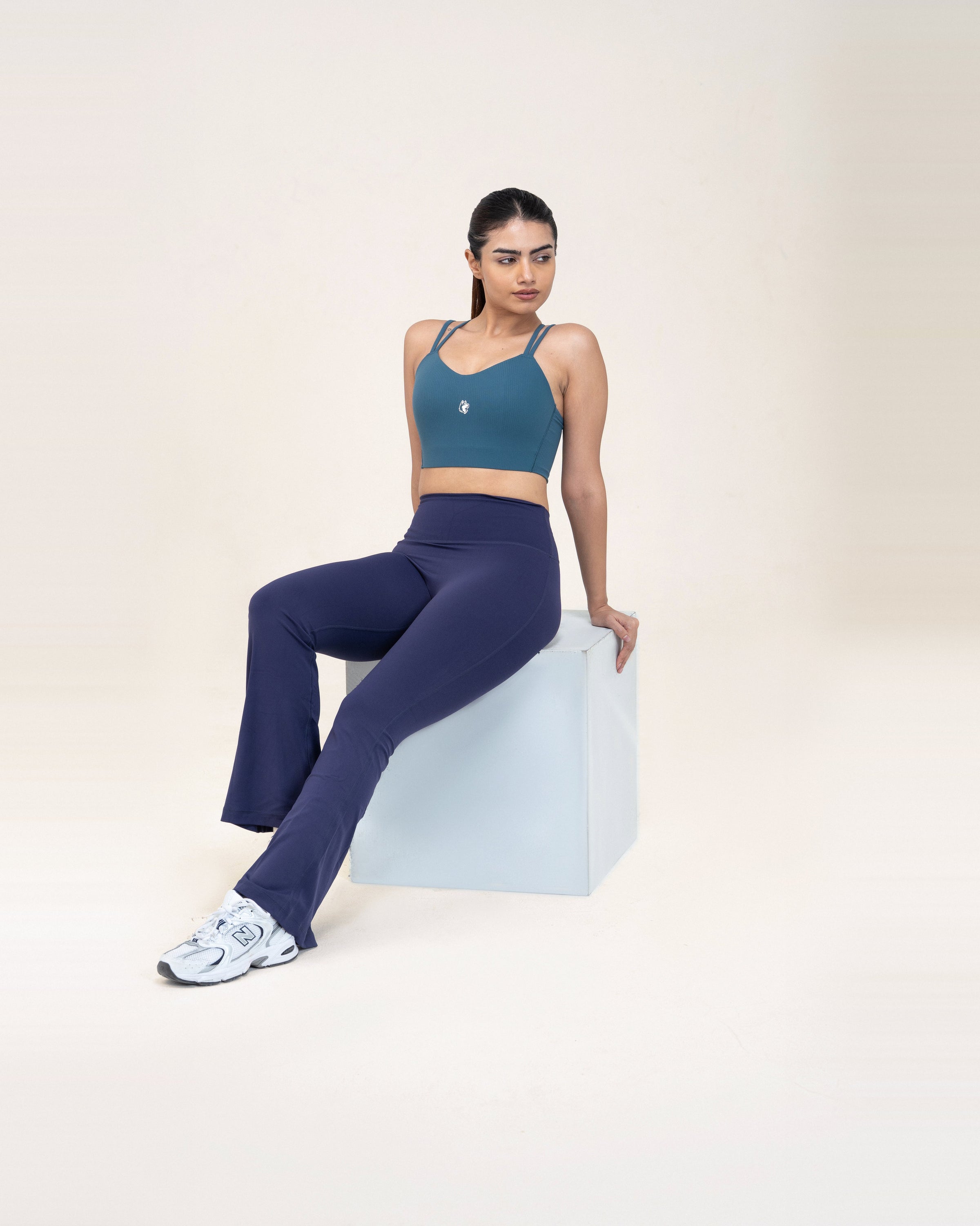 Red Husky Flare Fit Sculpt Leggings Navy Blue lifestyle studio hero